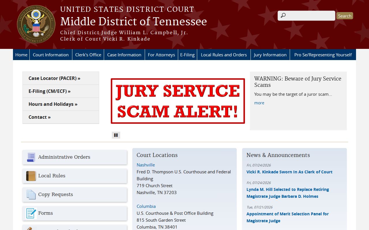 Van Buren County criminal court records and Middle District of Tennessee court page
