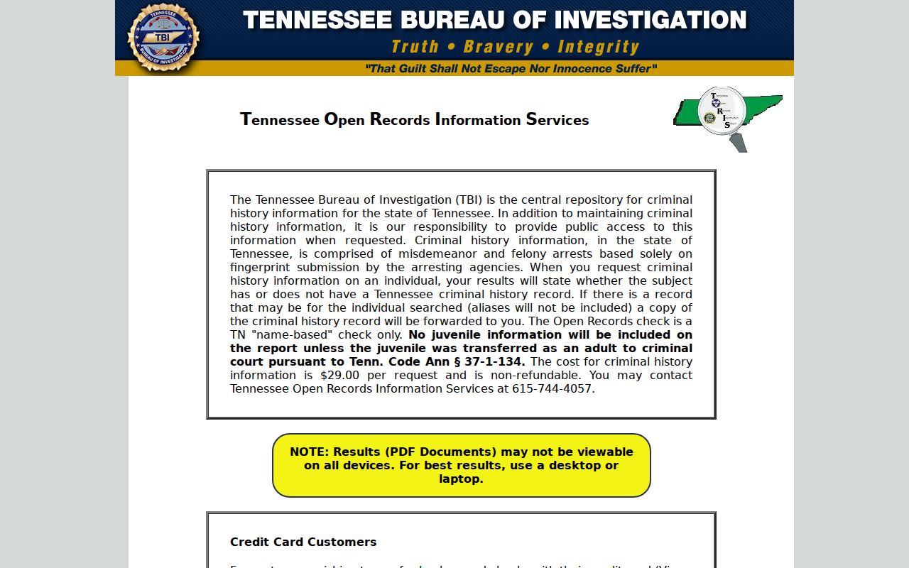 Van Buren County criminal history TORIS ordering portal