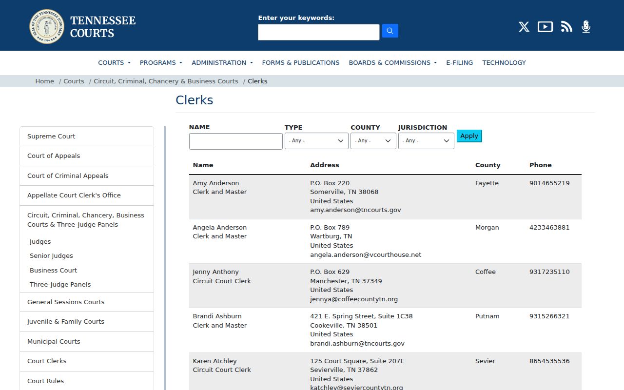 Van Buren County criminal court clerk directory
