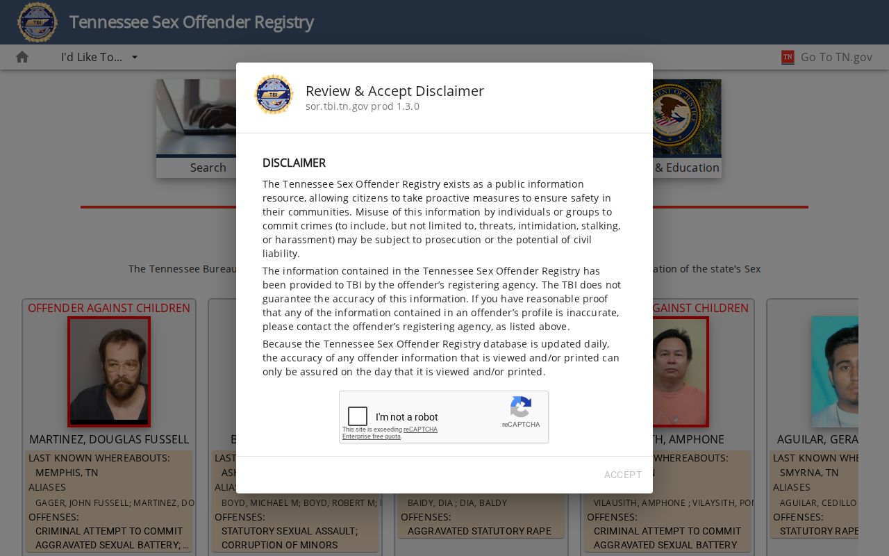 Van Buren County sex offender registry search at TBI